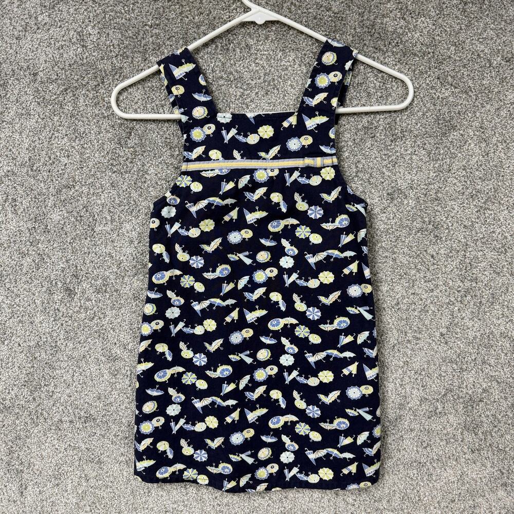 Vintage Y2K Gymboree Jumper Dress Girls 6 Blue Umbrella Rainy Day Preppy Kidcore